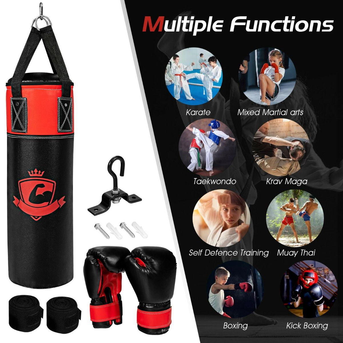 Kids Punch Bag with Hand Wraps and Wall Bracket for Workout