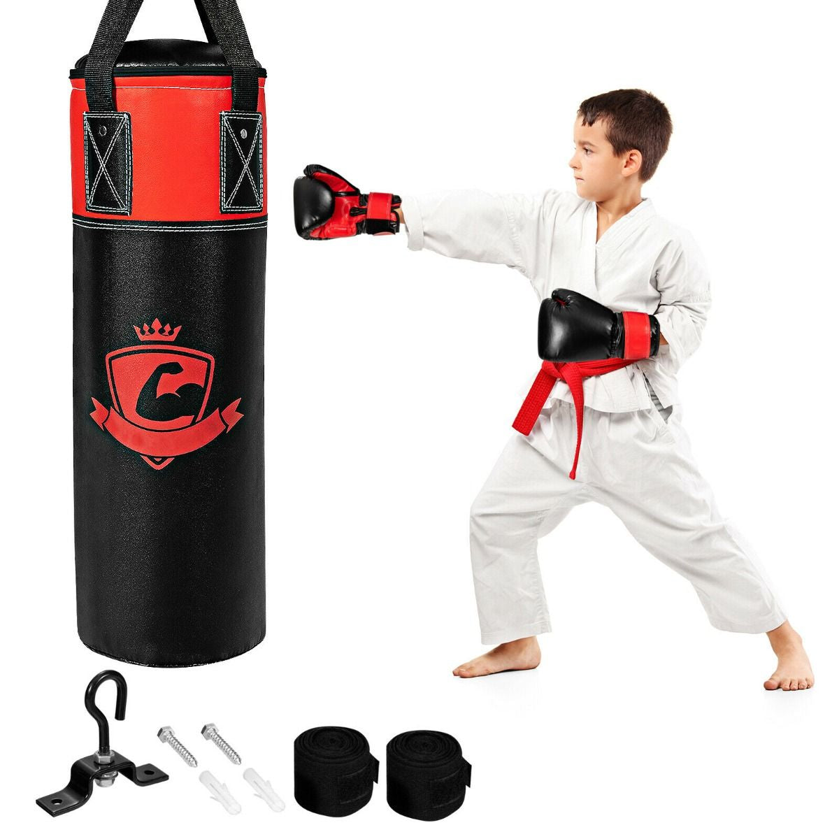 Kids Punch Bag with Hand Wraps and Wall Bracket for Workout